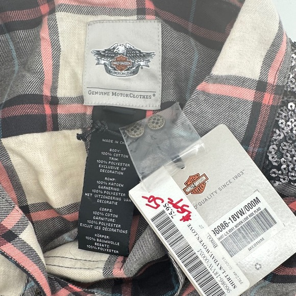 Harley Davidson Womens Flannel Plaid Button Down Shirt Sequins M - Picture 4 of 11